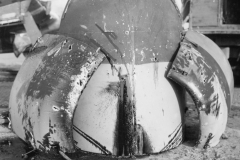 flack holes in engine covering from P47. Nov 1944 Belgium