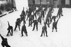 PT in the snow. 36 HQ. Belgium. Jan 1945.