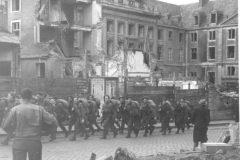 British soldiers march through saint Jamis France. Sept 1944