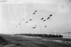 Utah beach. barrage balloons. Aug 1944