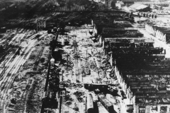 recon picture after bomber raid on rail yard. Germany. 1945